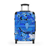 Ima Luggage Collection - Abstract Kaleidoscope Paisley Floral Print Psychedelic Retro Swirls Funky Multicolor Check in Carry On Roller 360 Hard Shell Unique Retro Vibrant Bold Blue